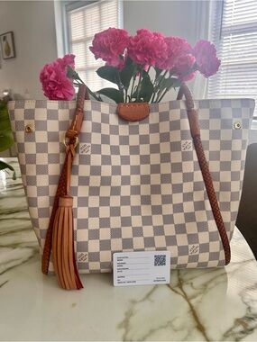 Propriano Louis Vuitton Damier Azur Braided Handle Tote - Beige/White Authentic